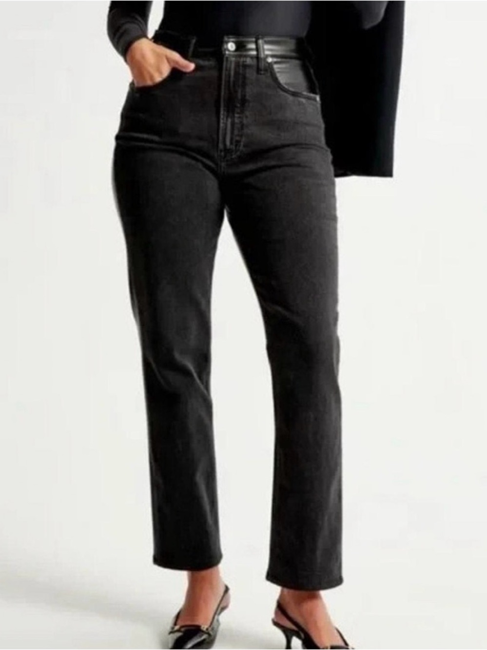 Abercrombie Curve Ankle Straight Ultra High Rise Half Leather
